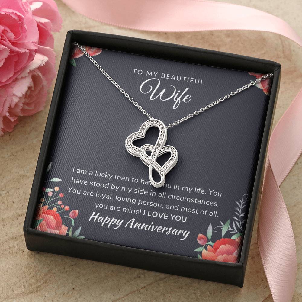 To My Beautiful Wife Double Heart Necklace Double Hearts Necklace