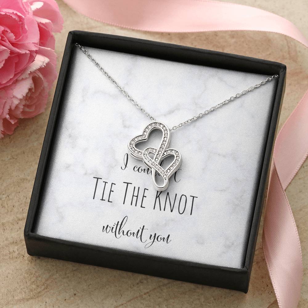 I Can't Tie The Knot Without You - Silver Double Hearts Necklace