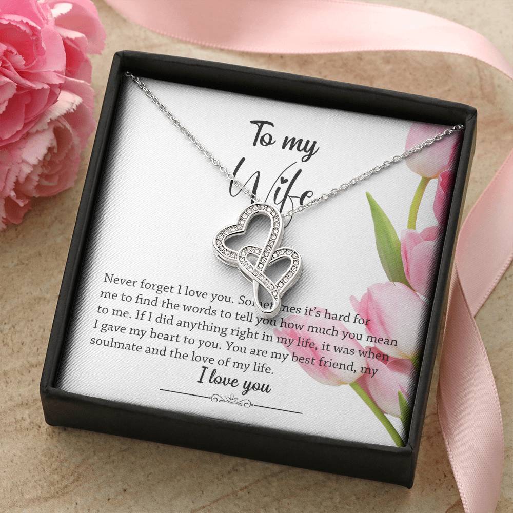 Pink Tulips Double Hearts Necklace