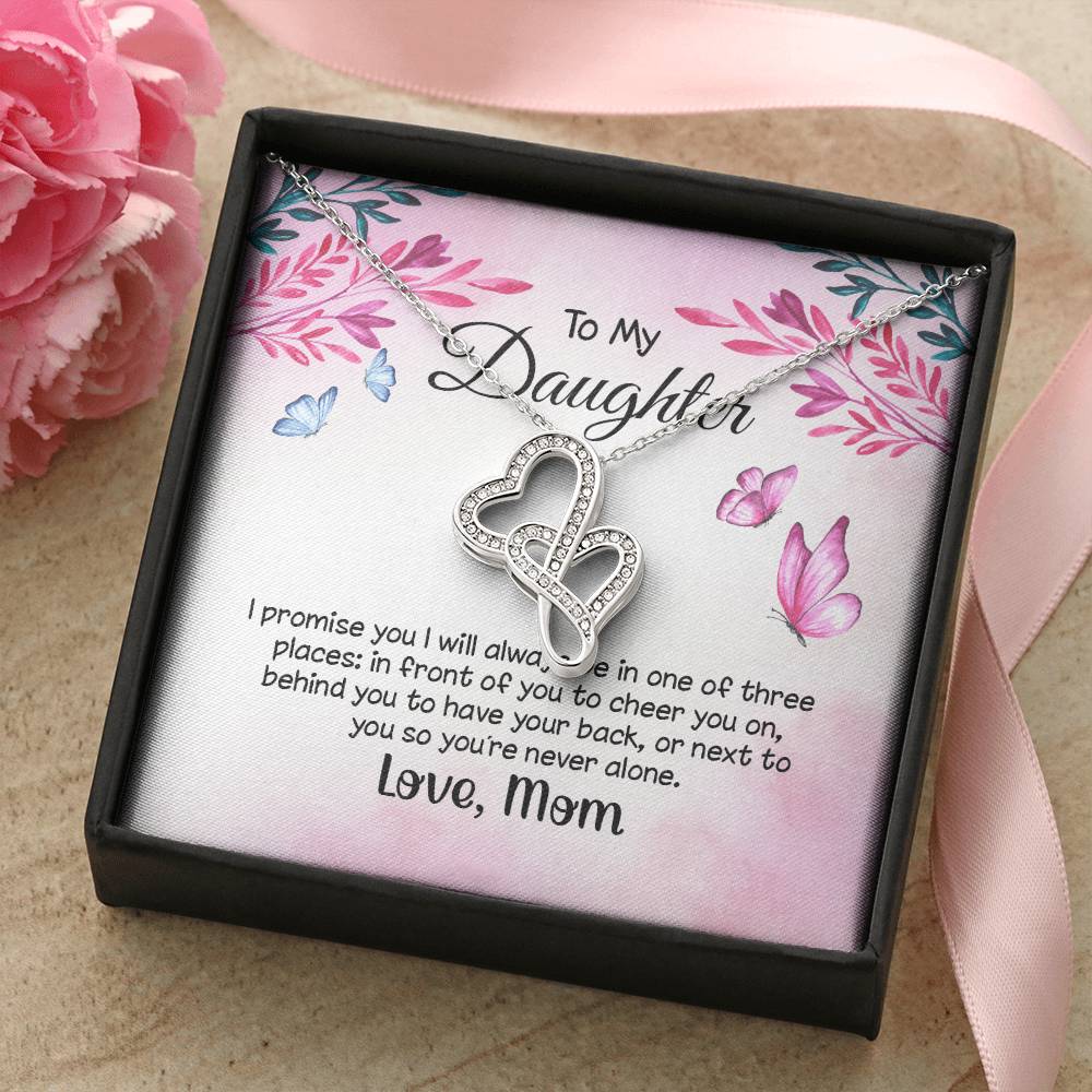 To My Daughter - I Promise You -  Double Hearts Necklace