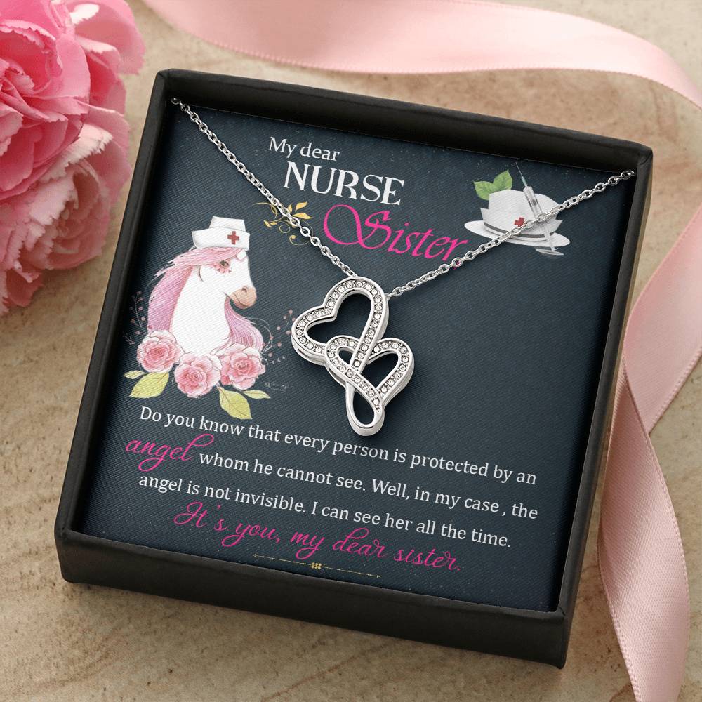 My Dear Nurse Sister - The Angel Is Not Invisible -  Double Hearts Necklace