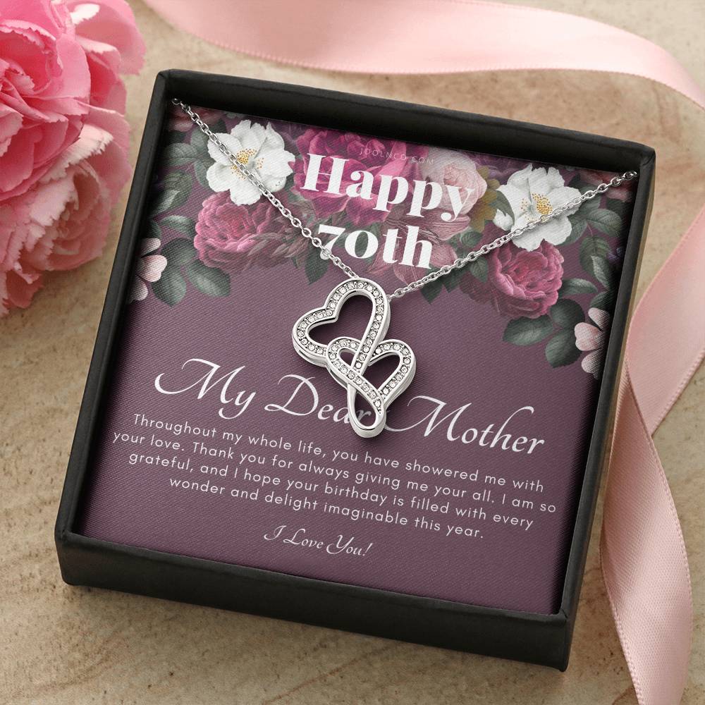 Mother's 70Th Birthday Gift  Gift For Mom On Her Birthday  Gift For Mom From Daughter & Son  Mom Necklace  Best Mom Gi Double Hearts Necklace