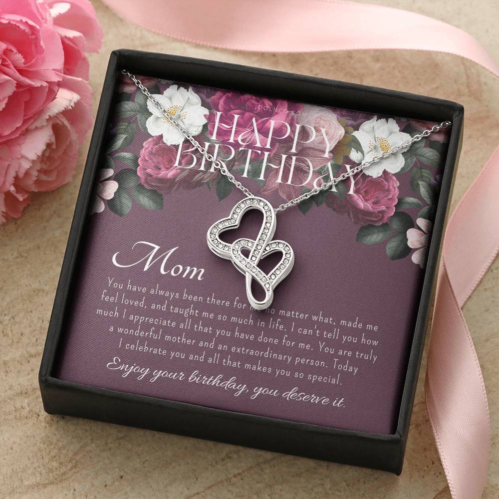 Mother's Birthday Gift  Necklace For Mom's Birthday  Elegant Gift For Mom From Daughter & Son  Best Mom Gift Message C Double Hearts Necklace