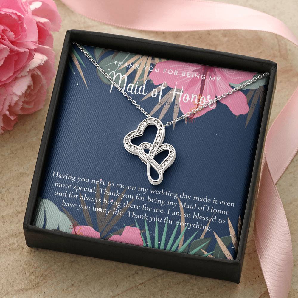 Maid Of Honor Thank You Gift From Bride Bridesmaid Gift Maid Of Honor Gift Necklace Matron Of Honor Gift Thank You Gif Double Hearts Necklace