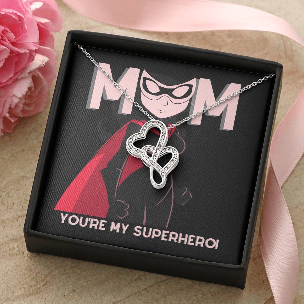 To Mom - My Superhero - Double Heart Necklace Double Hearts Necklace