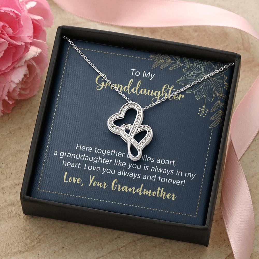 To My Granddaughter - Love You Always And Forever -  Double Hearts Necklace