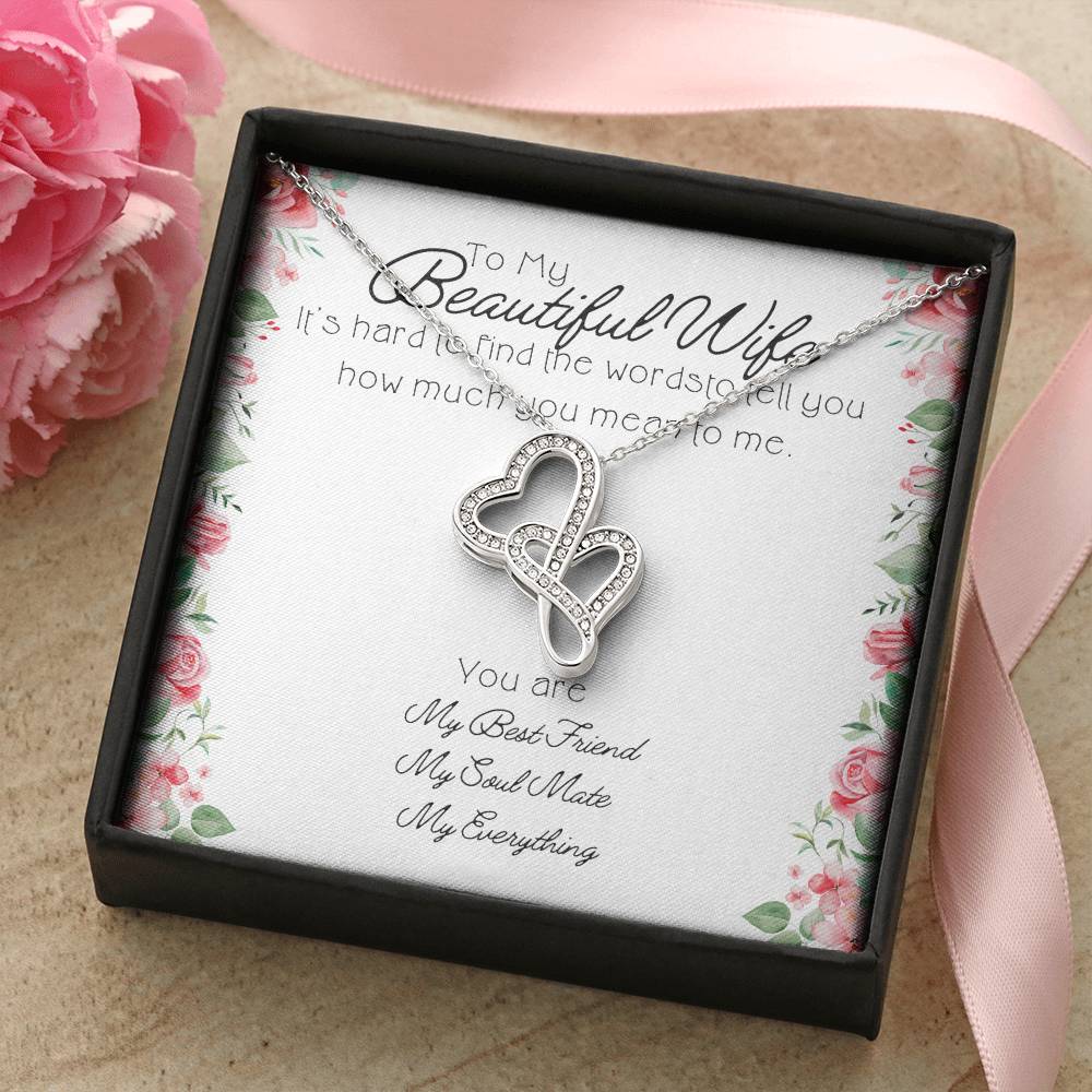 To My Beautiful Wife - Wedding Gift Anniversary Gift Just Because Gift For Her Double Hearts Necklace