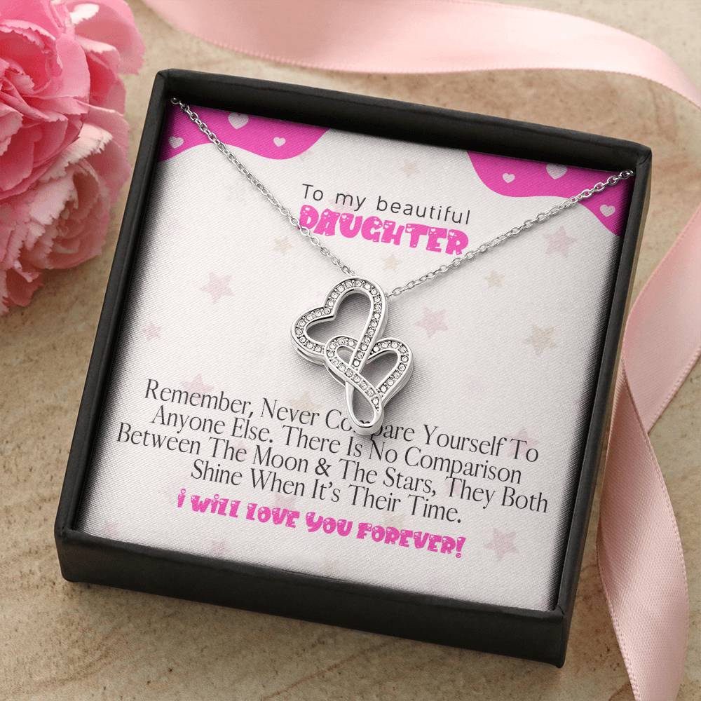 To My Beautiful Daughter - The Perfect Gift For Your Daughter - 2 Double Heart Necklace - Forever Love Daughter Neckla Double Hearts Necklace