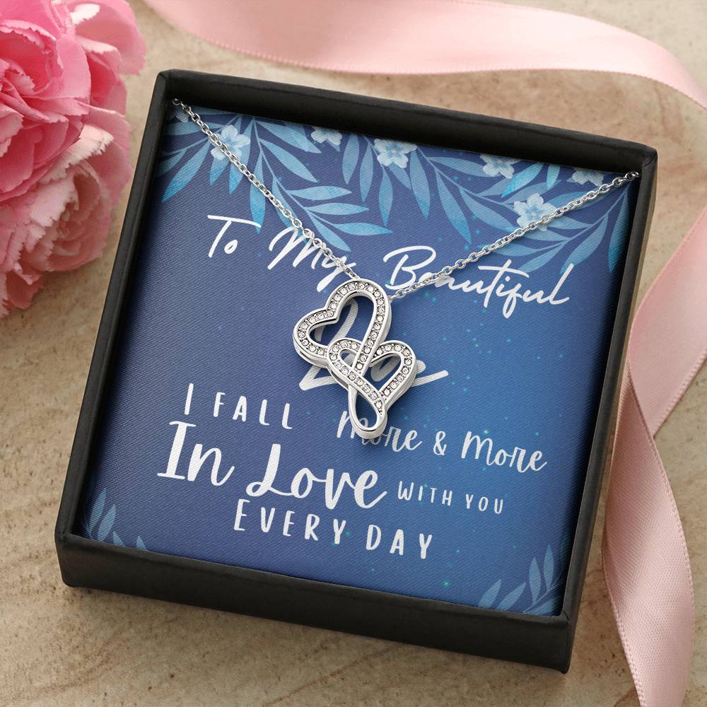 To My Beautiful Love - Wedding Gift Fo Her Anniversary Gift Birthday Present Double Hearts Necklace