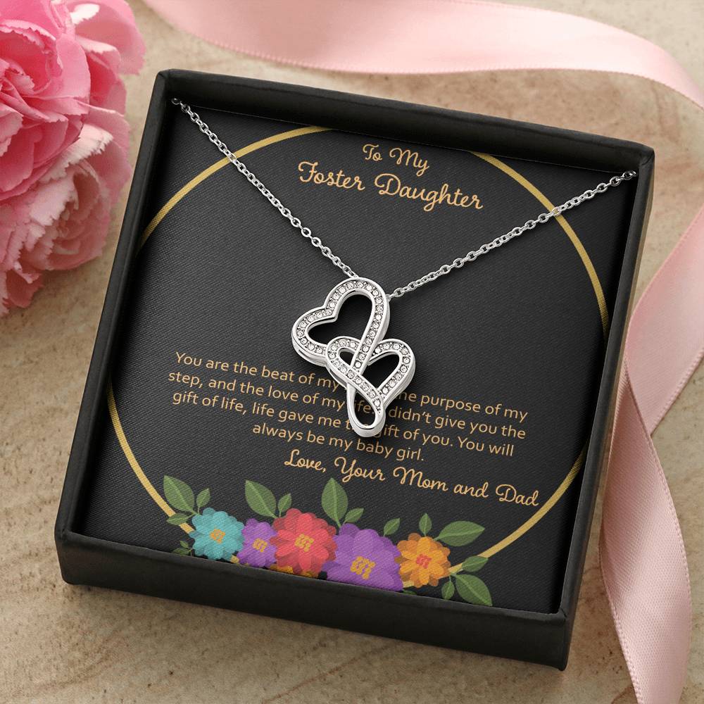 To My Foster Daughter You Are The Beat Of My Heart - Love Mom & Dad Double Hearts Necklace