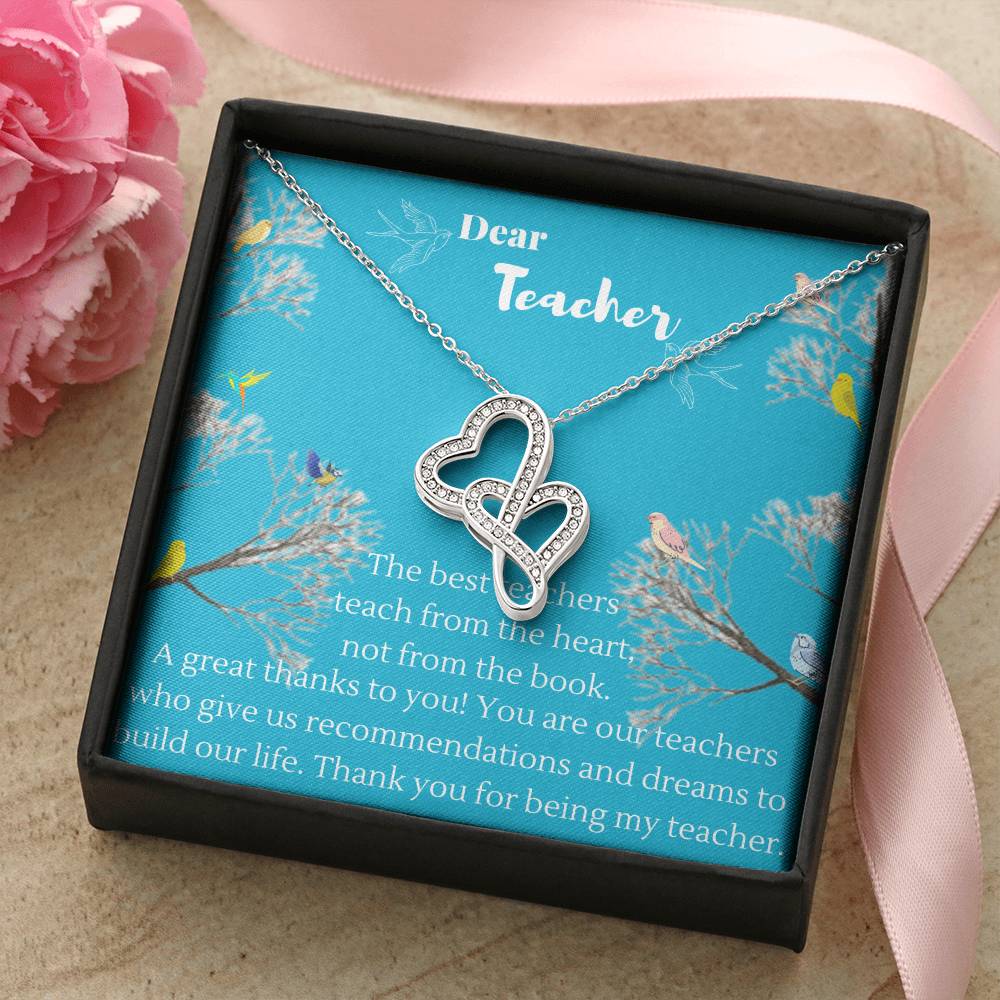Gift For Teacher Graduation Day Birthday For Her Gift Necklace For Teacher Gift From Student Gr Double Hearts Necklace