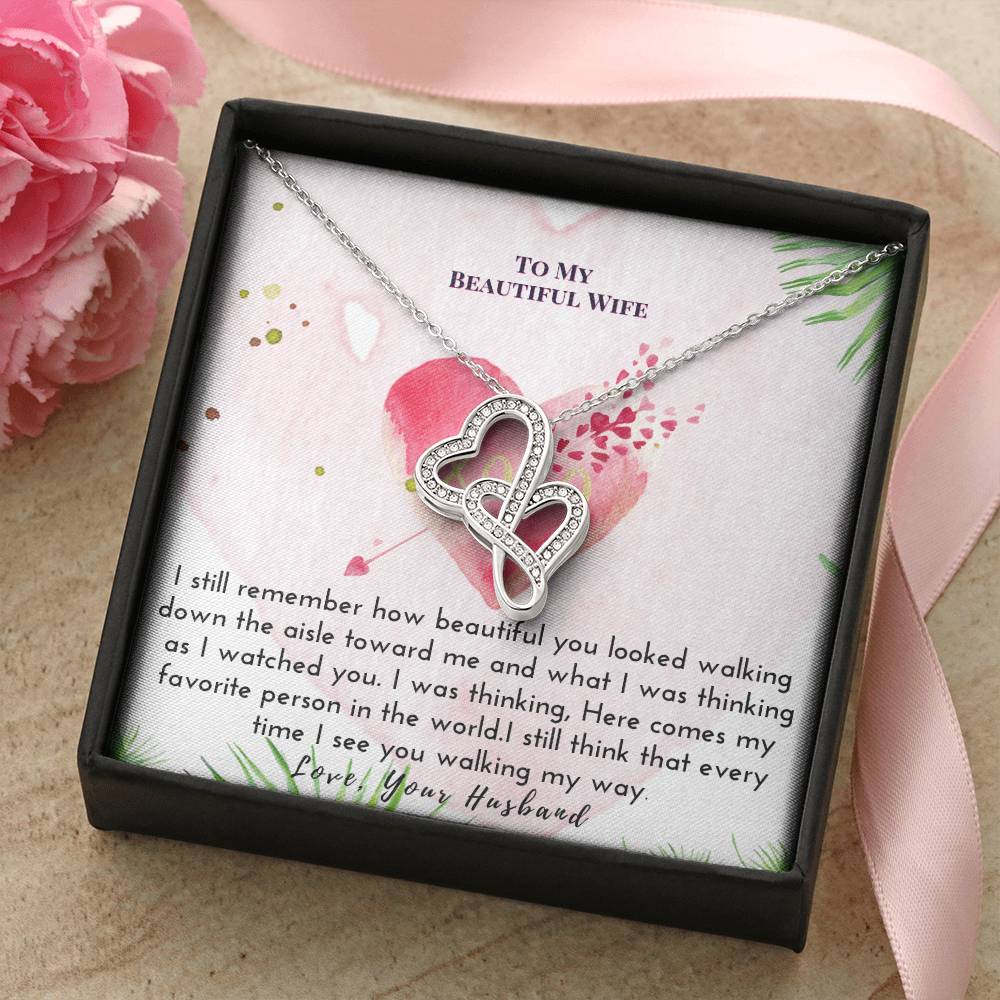 Happy Anniversary To Wife  Sweet Necklace Double Hearts Necklace