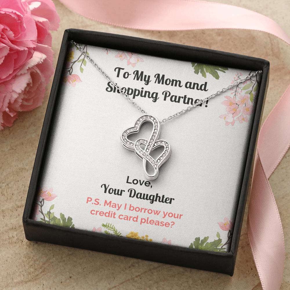 Funny Daughter's Message Card With Necklace For Mom Double Hearts Necklace
