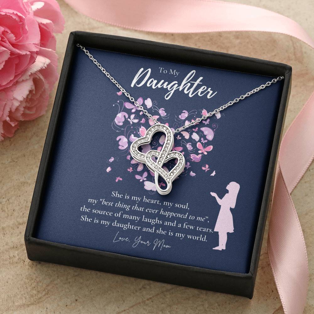 Daughter Gift - To My Daughter Necklace From Mom - Daughter's Birthday Gift - To My Daughter Necklace - Gift For Daugh Double Hearts Necklace
