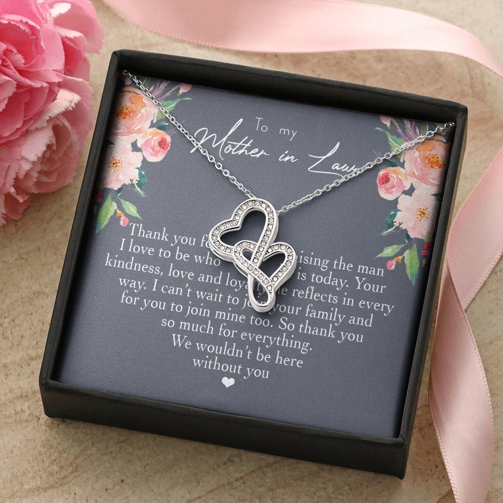 To My Mother In Law Thank You For Raising The Man I Love  2 Double Hearts Necklace