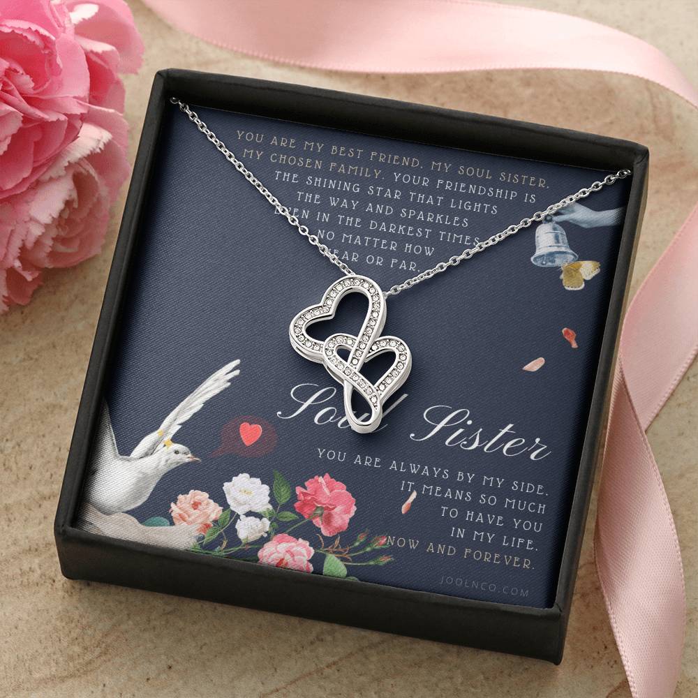 Soul Sister Necklace  Unbiological Sister Jewelry  Badass Sister Necklace  Friendship Heart Necklace  Birthday  Gradua Double Hearts Necklace