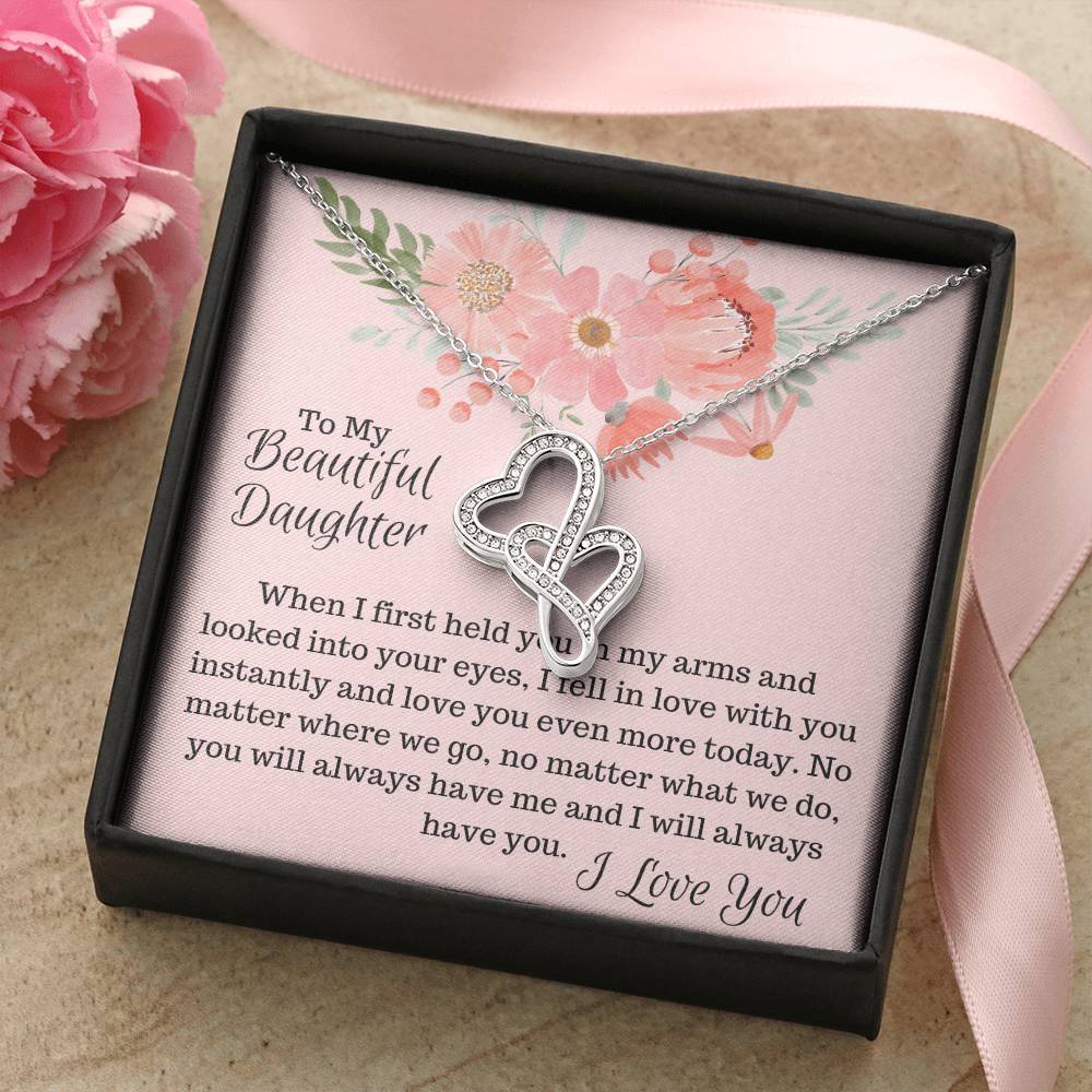 To My Beautiful Daughter -  Double Hearts Necklace