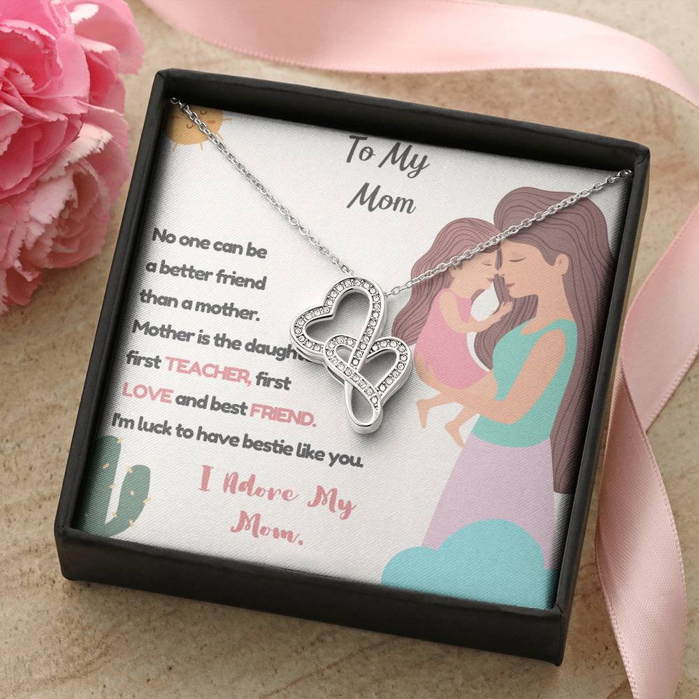 I Adore My Mom Double Heart Double Hearts Necklace