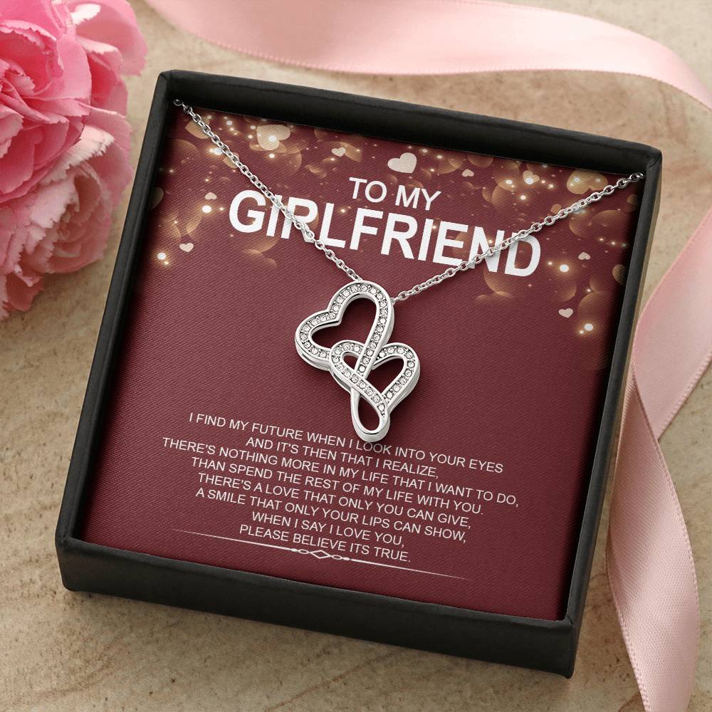 To My Girlfriend - I Love You Message - Tmgf03 Double Hearts Necklace