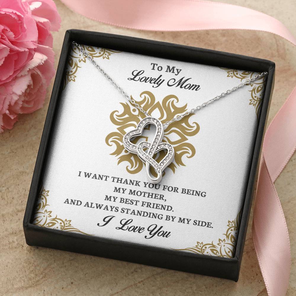 To My Mom - I Want Thank You -  Double Hearts Necklace
