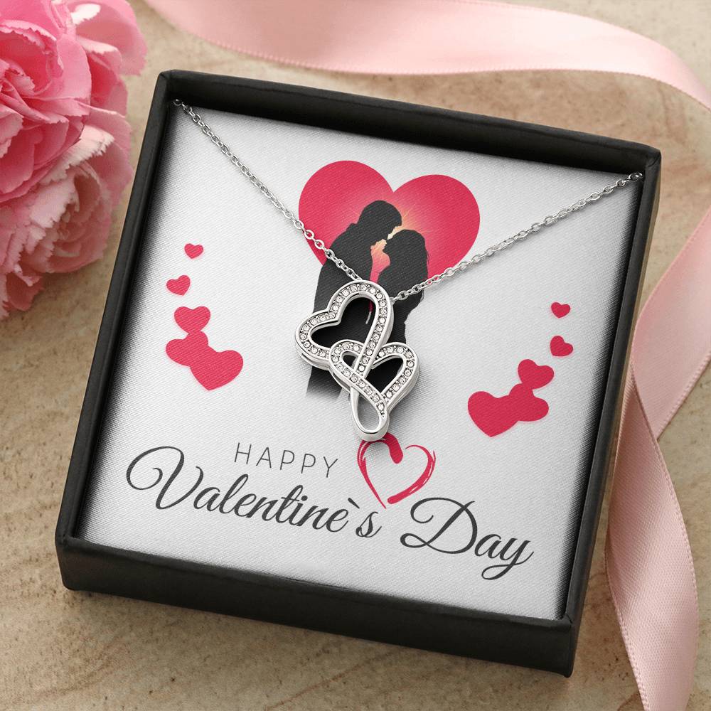 Happy Valentine's Day Necklace -  Message Card - Necklaces For Women - Future Mrs. Necklace - En Double Hearts Necklace