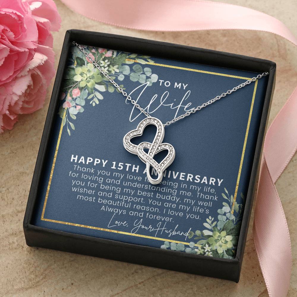 15Th Anniversary Gift For Wife 15 Year Anniversary Gifts 15Th Wedding Anniversary Gift Ideas 15 Year Anniversary Gift  Double Hearts Necklace