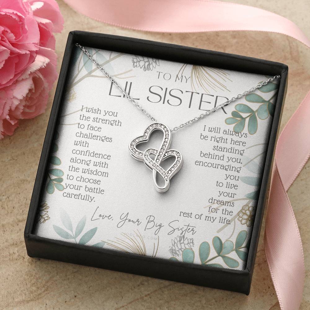 To My Little Sister Live Your Dreams Gift For Little Sister From Big Sister Sister Birthday Graduation Christmas Prese Double Hearts Necklace