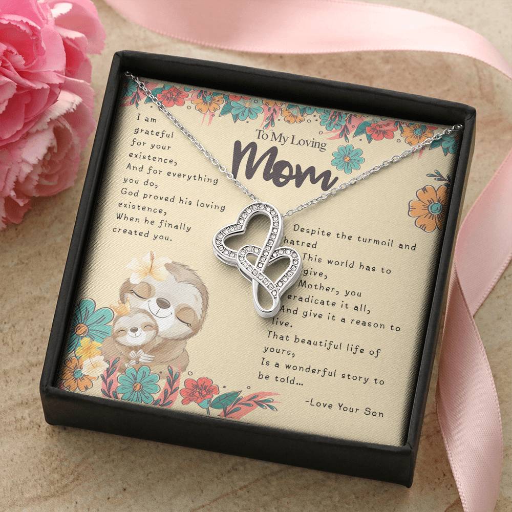 To My Loving Mom Necklace Double Hearts Necklace