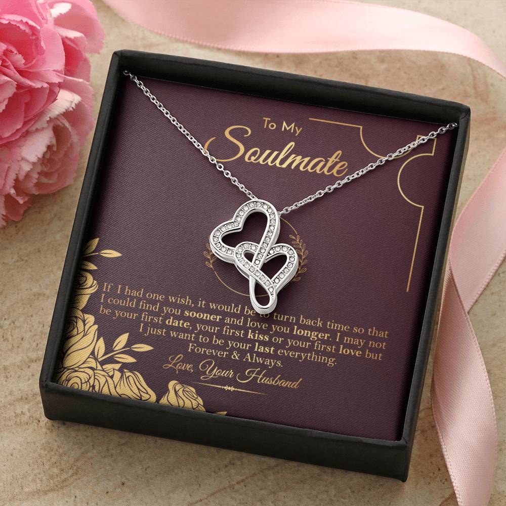 Soulmate Necklace Gift For Her - Gold Rose Wife -  - To My Soulmate Necklace - Anniversary Gift  Double Hearts Necklace
