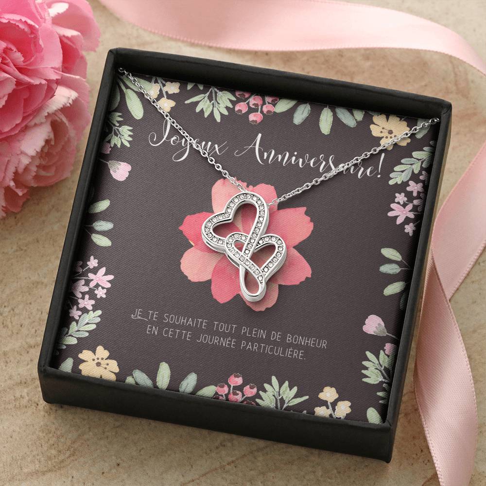 Joyeux Anniversaire Necklace  Personalized Birthday Gift  Birthday Necklace For French Mother  Birthday Necklace For F 1 Double Hearts Necklace
