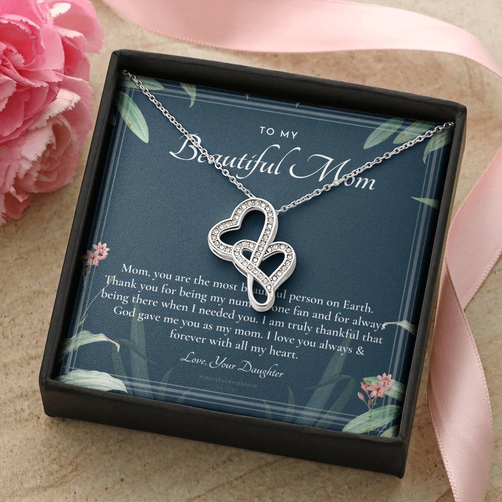 To My Beautiful Mom Necklace To Mom Gift Mom Gift Mom Necklace Jewelry From Daughter Gift Mom Birthday Christmas Mothe Double Hearts Necklace