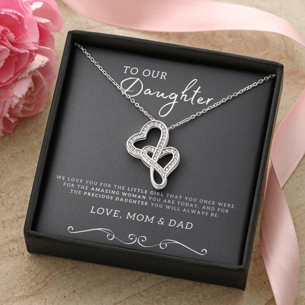 To Daughter From Dad 2 Double Heart Necklace Gift - Gifts For Daughter Gifts For Her - Birthday Gifts - Daughter Gift  3 Double Hearts Necklace