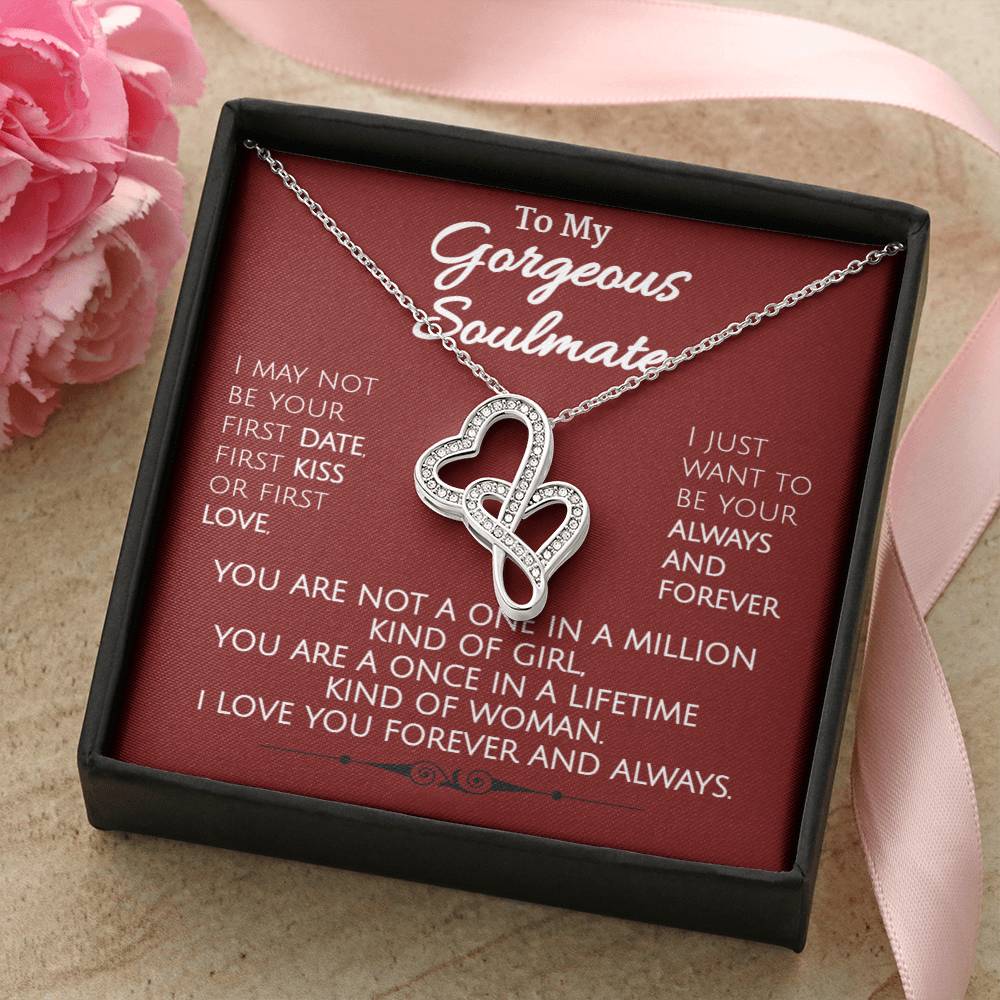 Sparkling Intertwined Hearts Necklace - To My Gorgeous Soulmate Double Hearts Necklace