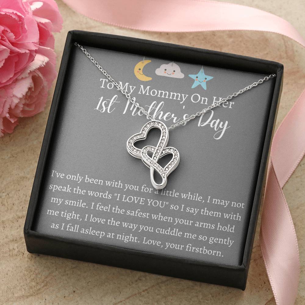 To My Mommy On Her 1St Mother's Day - Double Heart Necklace Double Hearts Necklace
