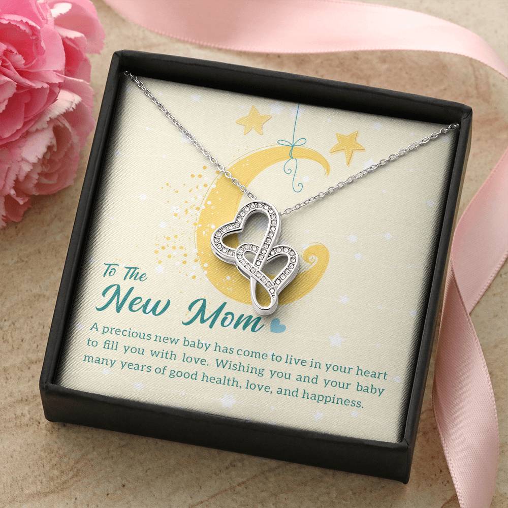 To The New Mom A Baby Makes Love Stronger  1 Double Hearts Necklace
