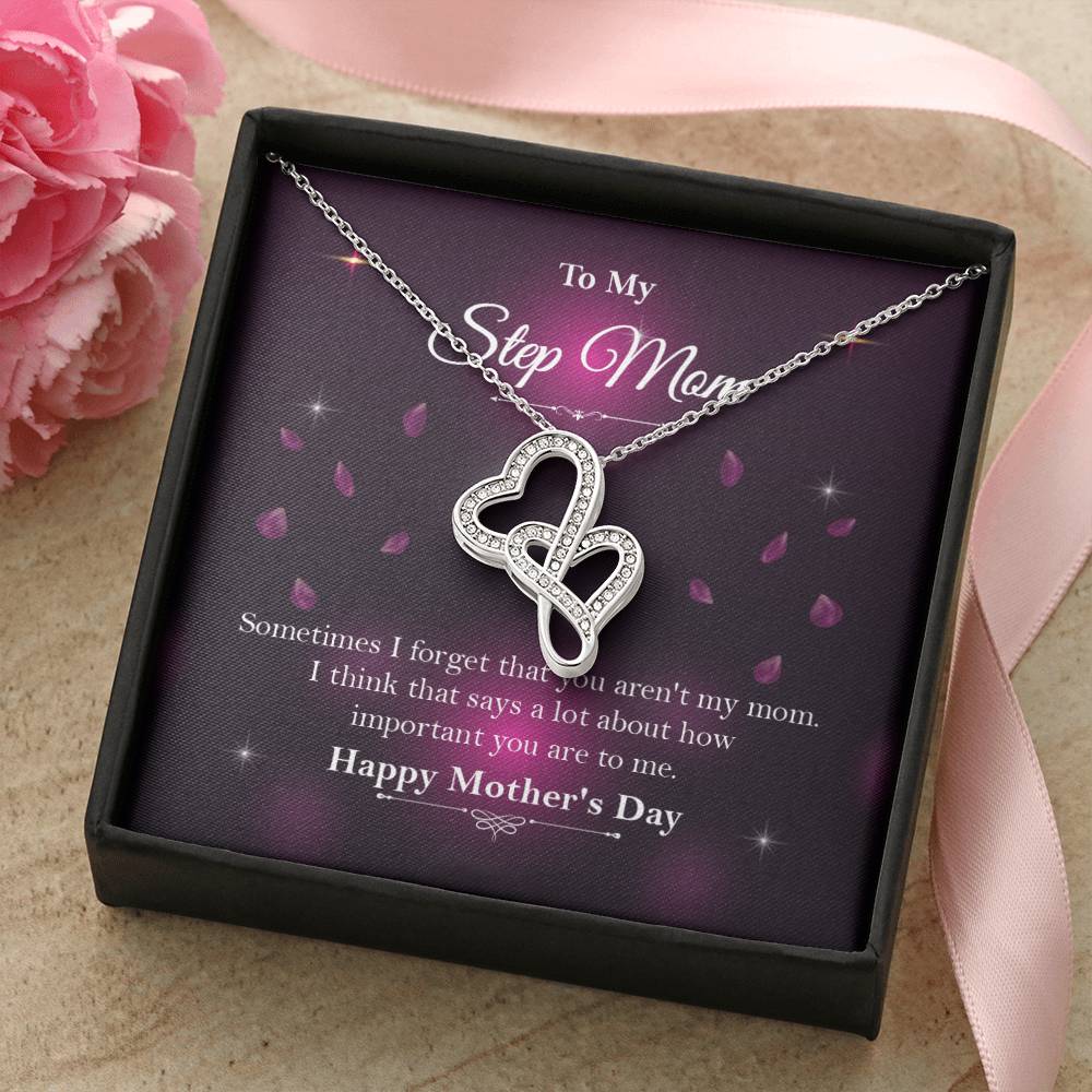 Stepmother Gift ☆ Stepmom Wedding Gift ☆ Mother of Bride Gift ☆ Gift For Step Mom ☆ Bonus Mom Wedding Gift ☆ Stepmothe Double Hearts Necklace