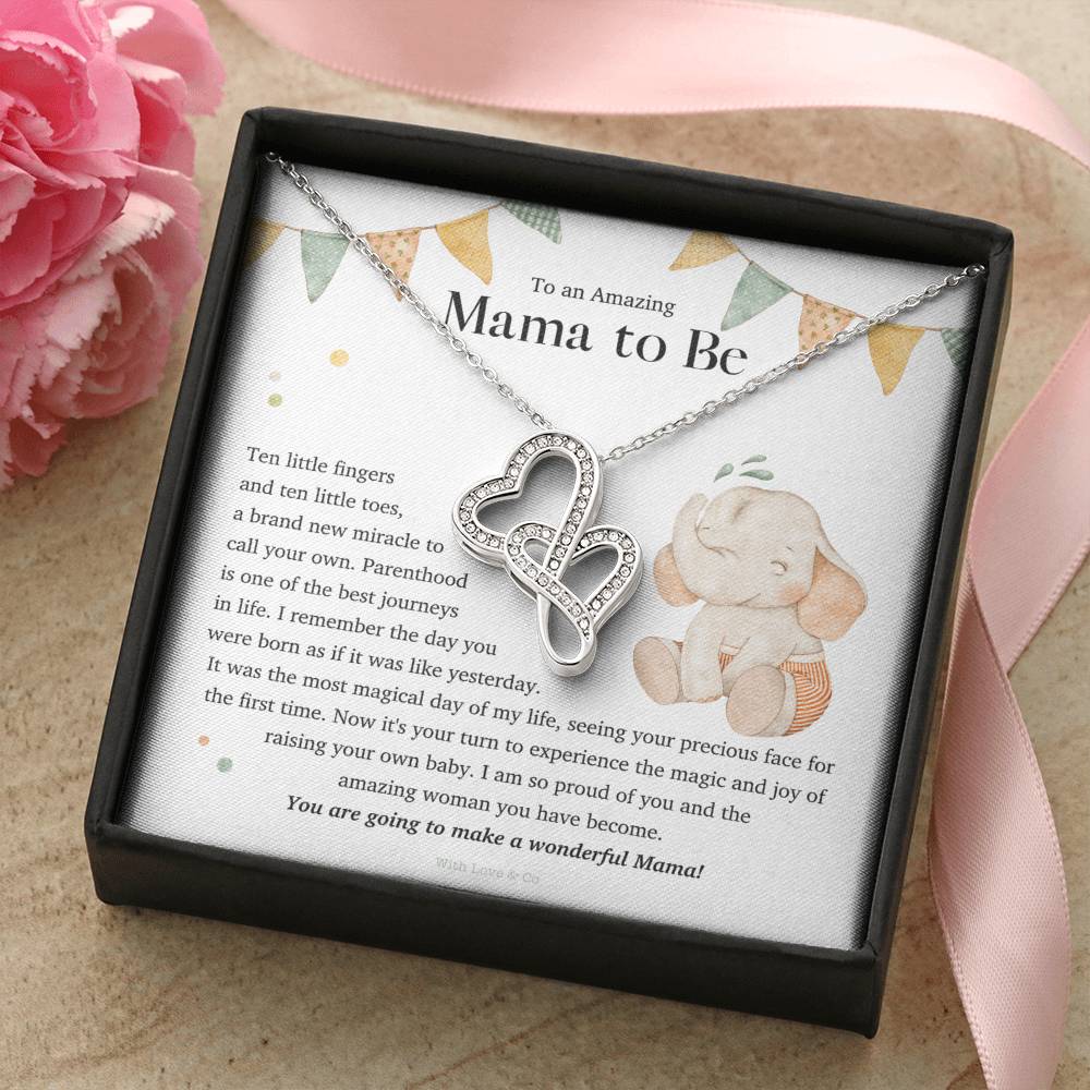 To An Amazing Mama To Be - Joined Hearts Necklace Double Hearts Necklace