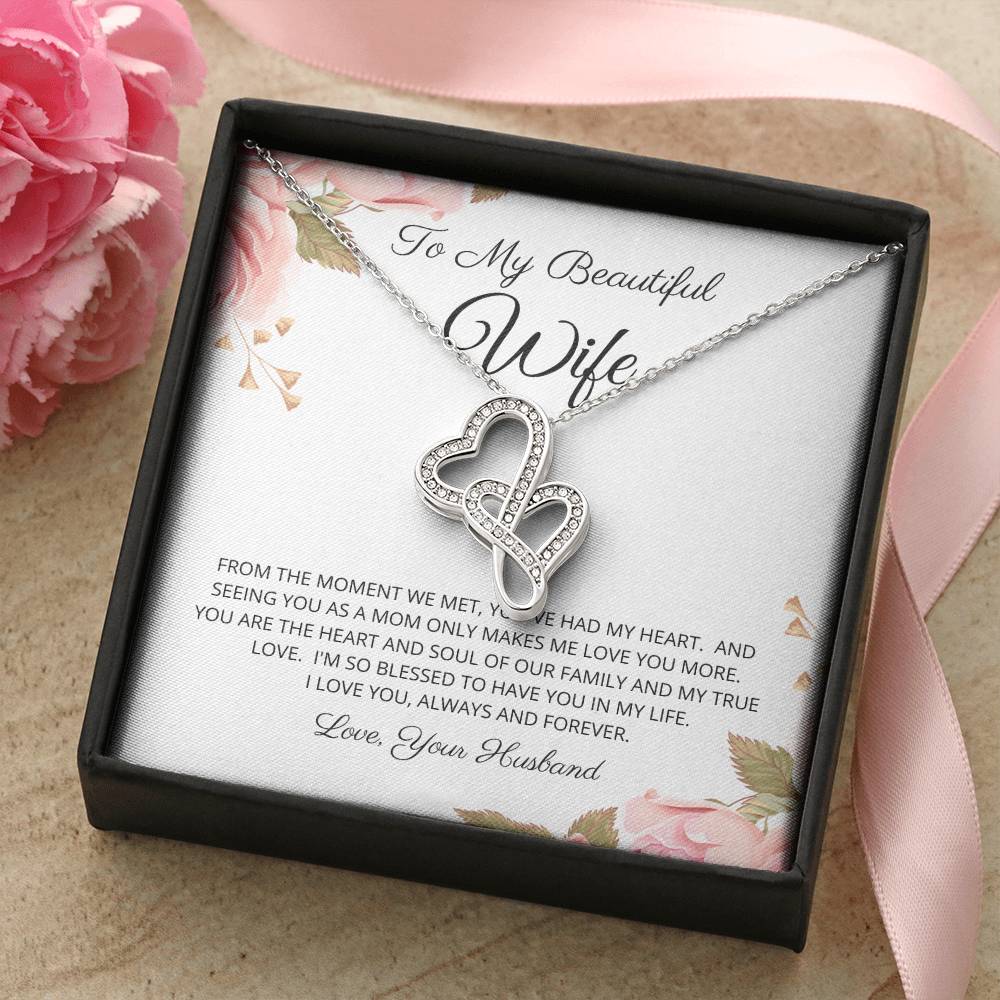 To My Beautiful Wife - Love From Your Husband - Gift For Wife Birthday Necklace Present For Wife Luxurious Necklace Gi Double Hearts Necklace