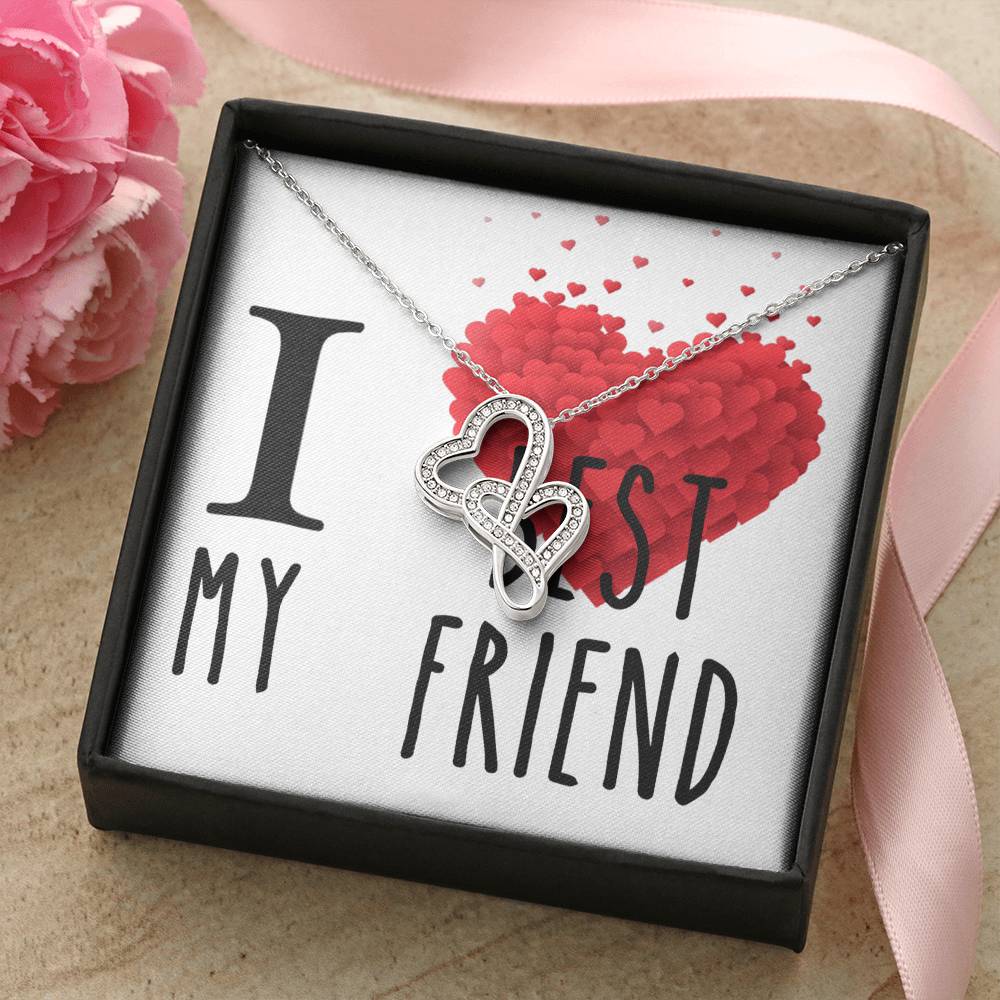 I Love My Best Friend Double Hearts Cz Necklace For Valentines Day Or Birthday Gift Double Hearts Necklace