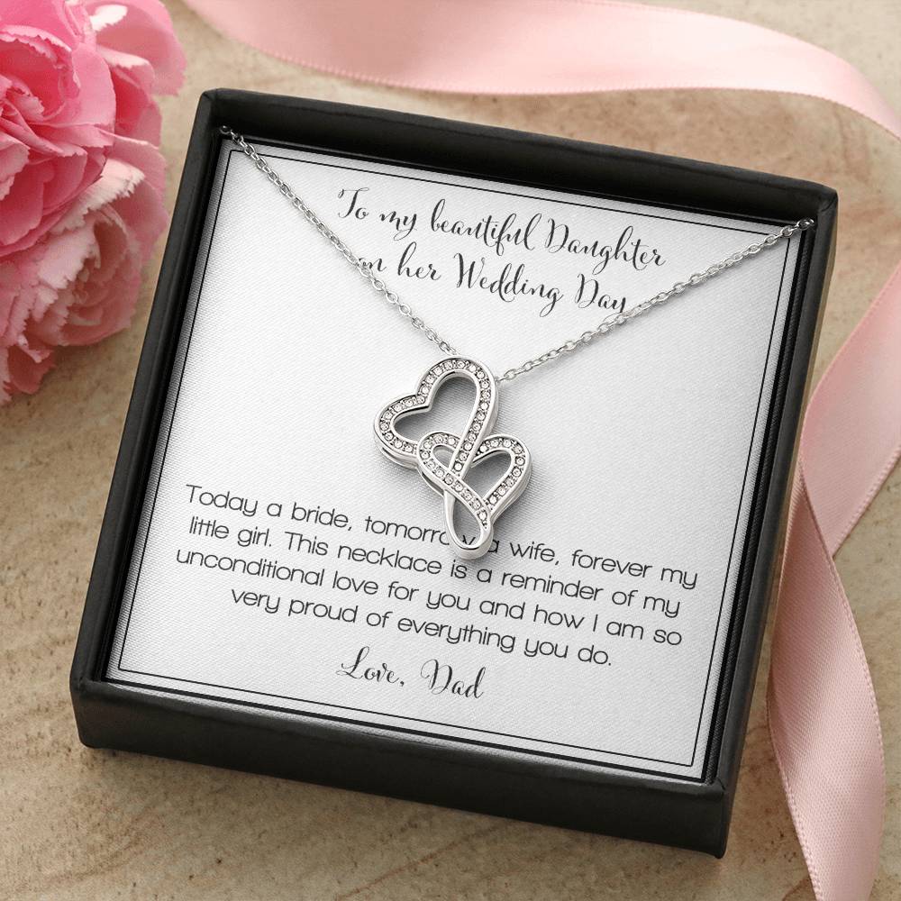 To My Beautiful Daughter On Her Wedding Day - Love Dad Double Hearts Necklace