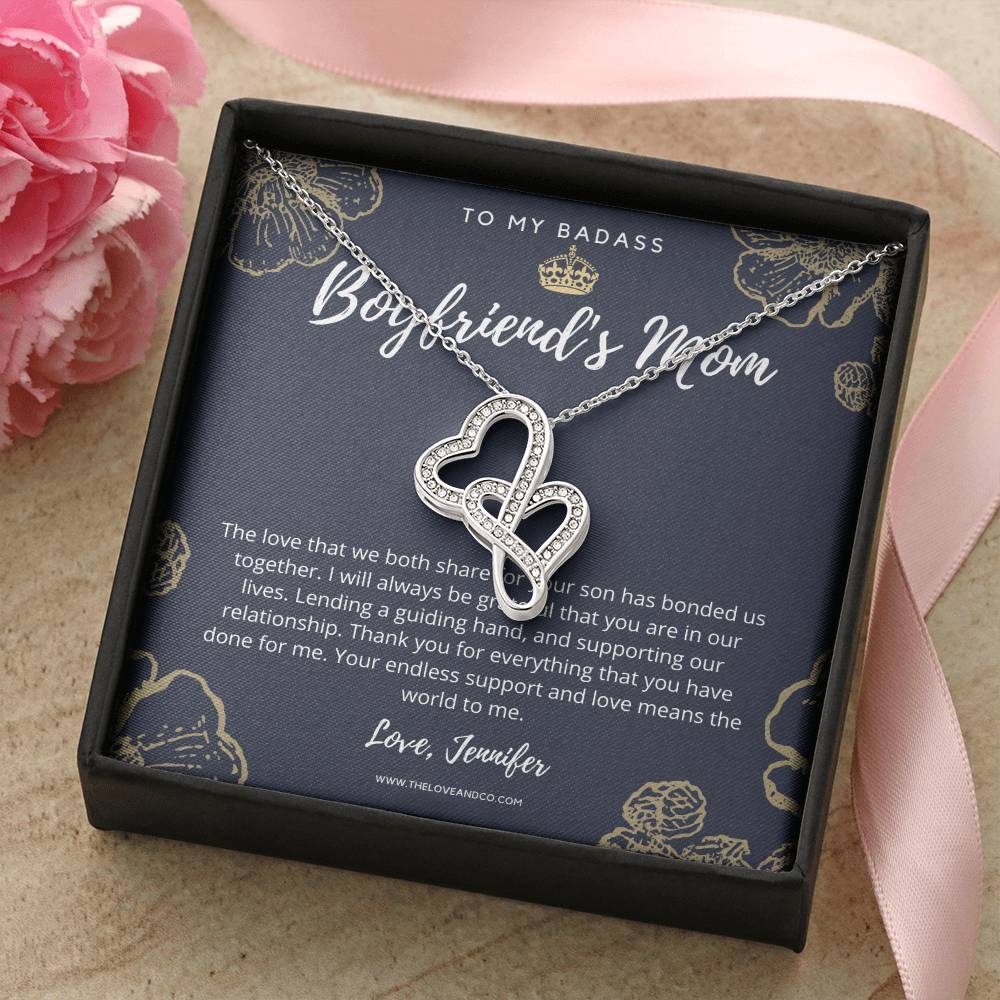 To My Badass Boyfriend's Mom Necklace Double Hearts Necklace