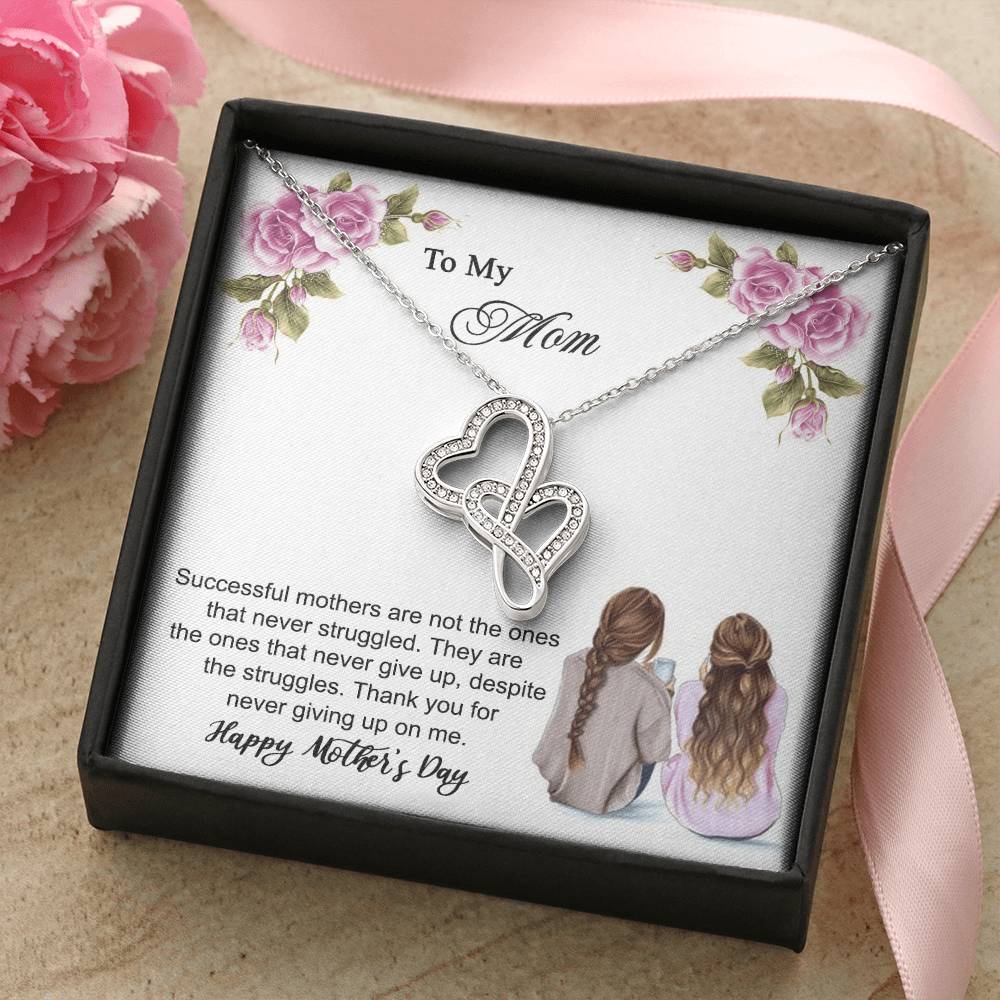 Thank You For Never Giving Up On Me Mother - Necklace Double Hearts Necklace