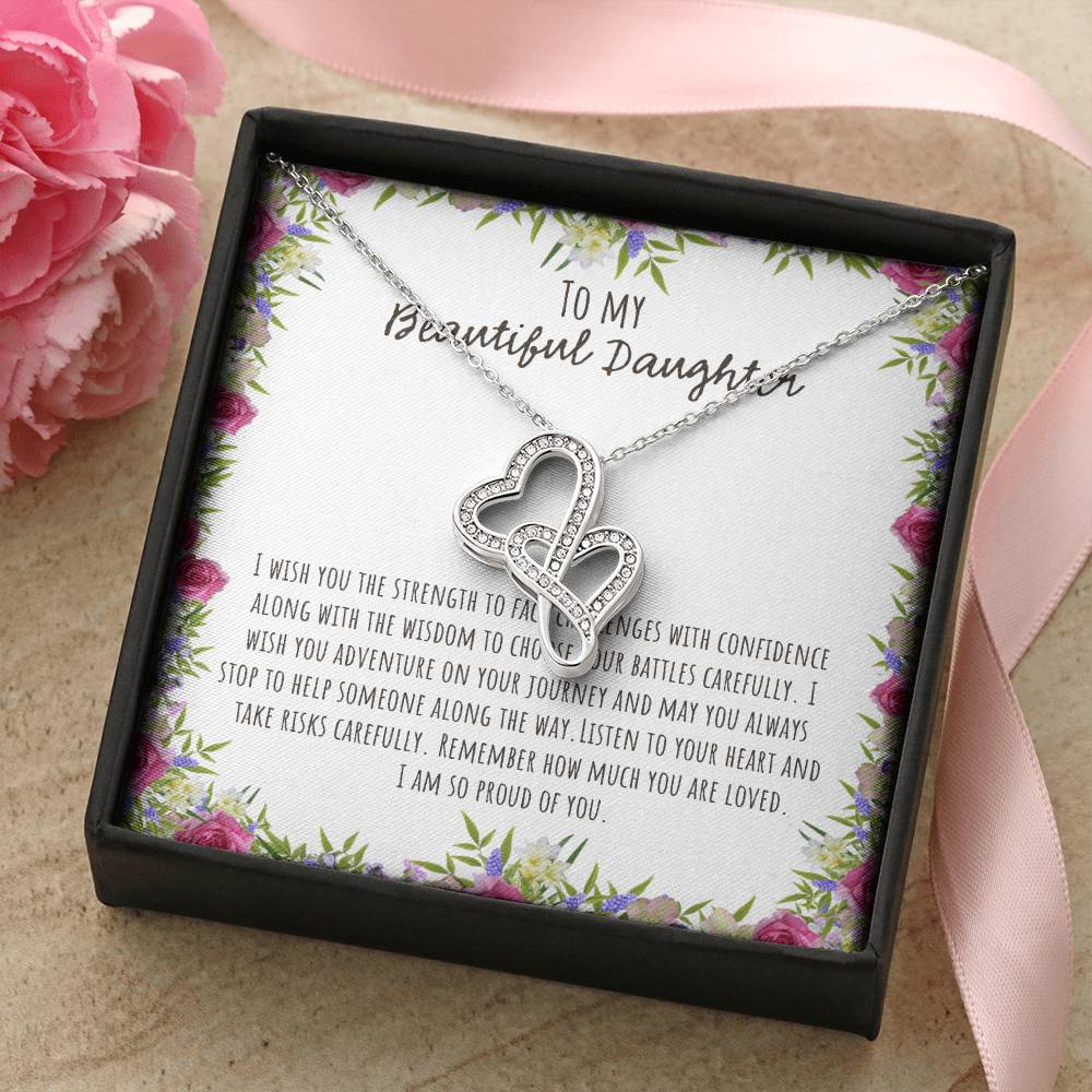 To My Beautiful Daughter I Wish You The Strength - Floral Double Hearts Necklace