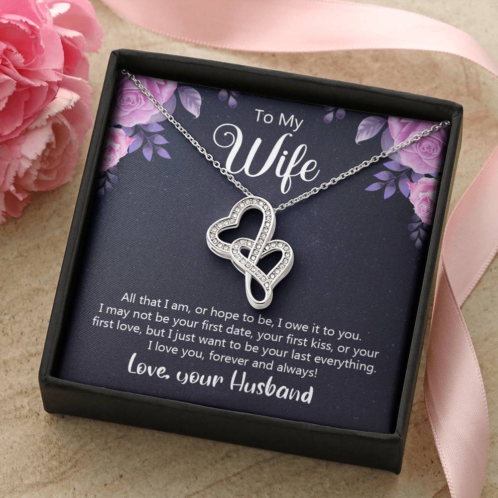 To My Wife - I Love You Forever And Always -  Double Hearts Necklace
