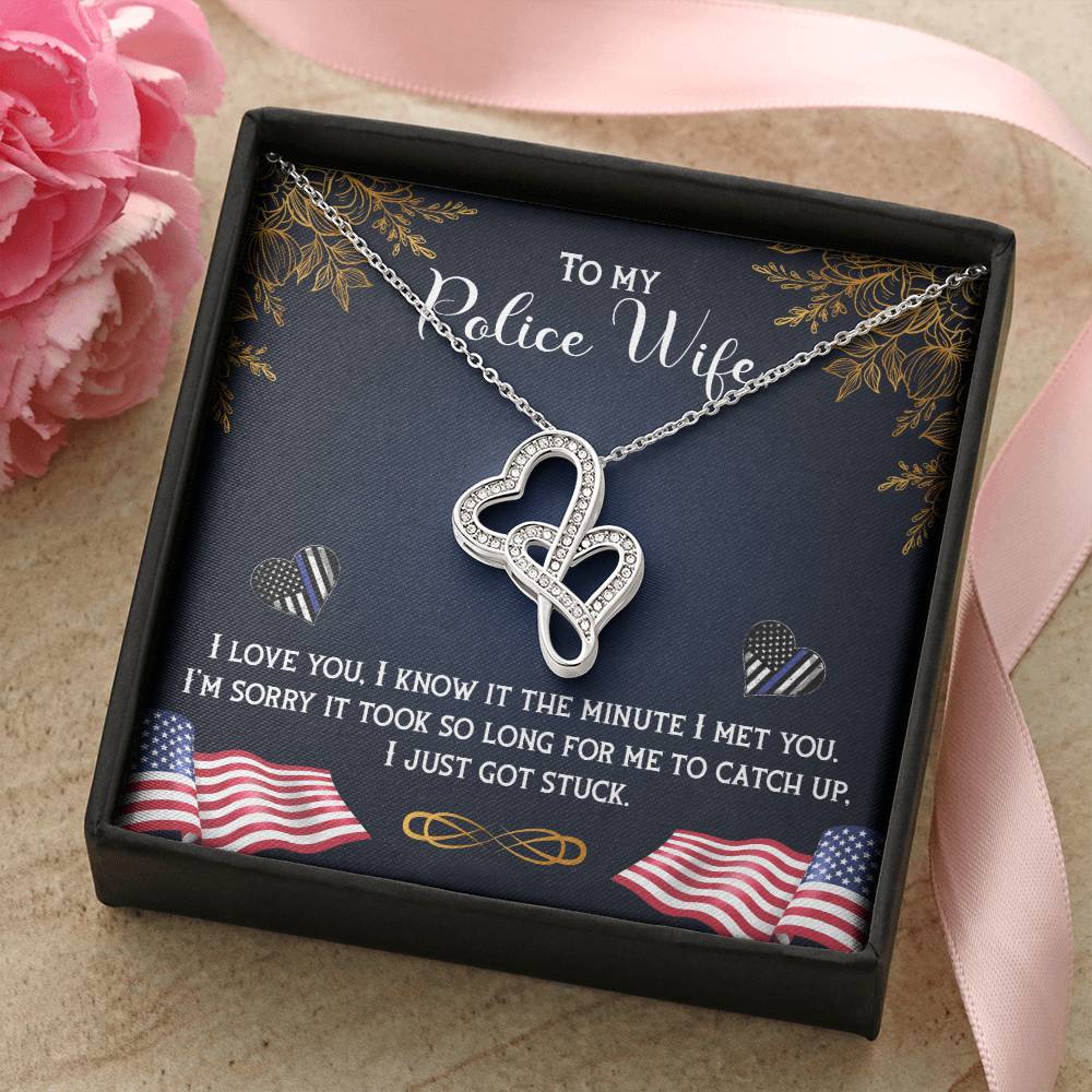 Proud Police Wife Double Hearts Necklace