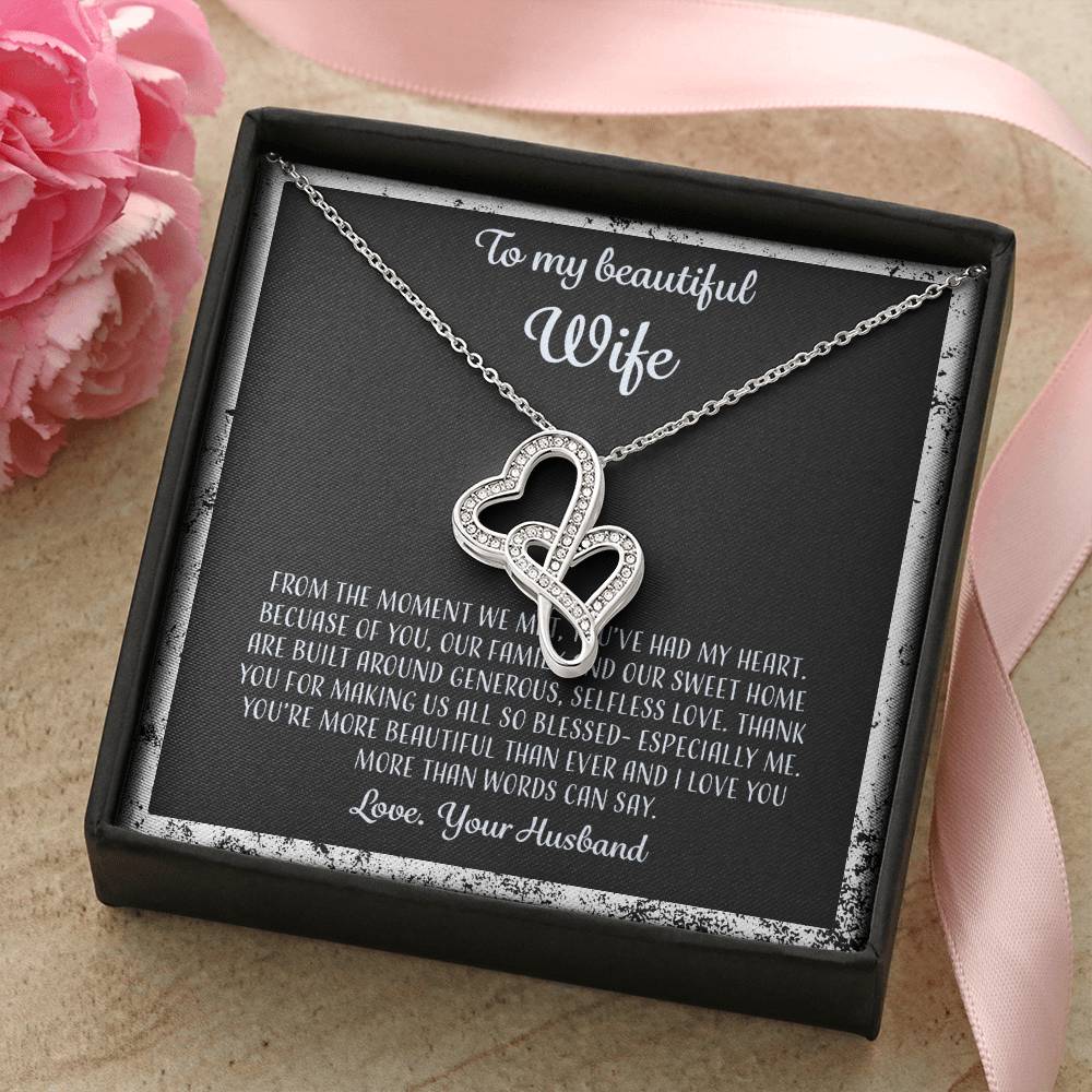 To My Beautiful Wife From The Moment We Met - Grunge Double Hearts Necklace