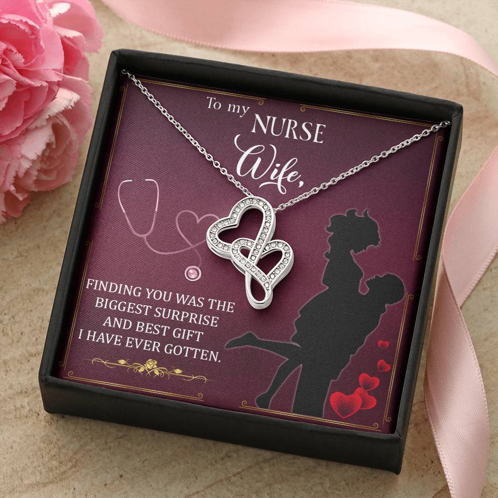 To My Nurse Wife - Finding You Was The Biggest Surprise -  Double Hearts Necklace