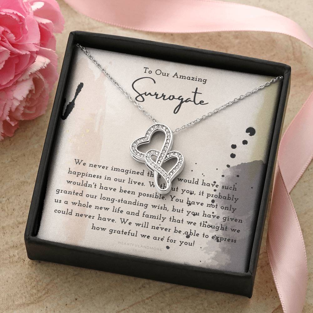 Surrogate Appreciation Gift Surrogate Gift Surrogate Gift With Message Card Surrogate Transfer Day Thank You Gift 1 Double Hearts Necklace