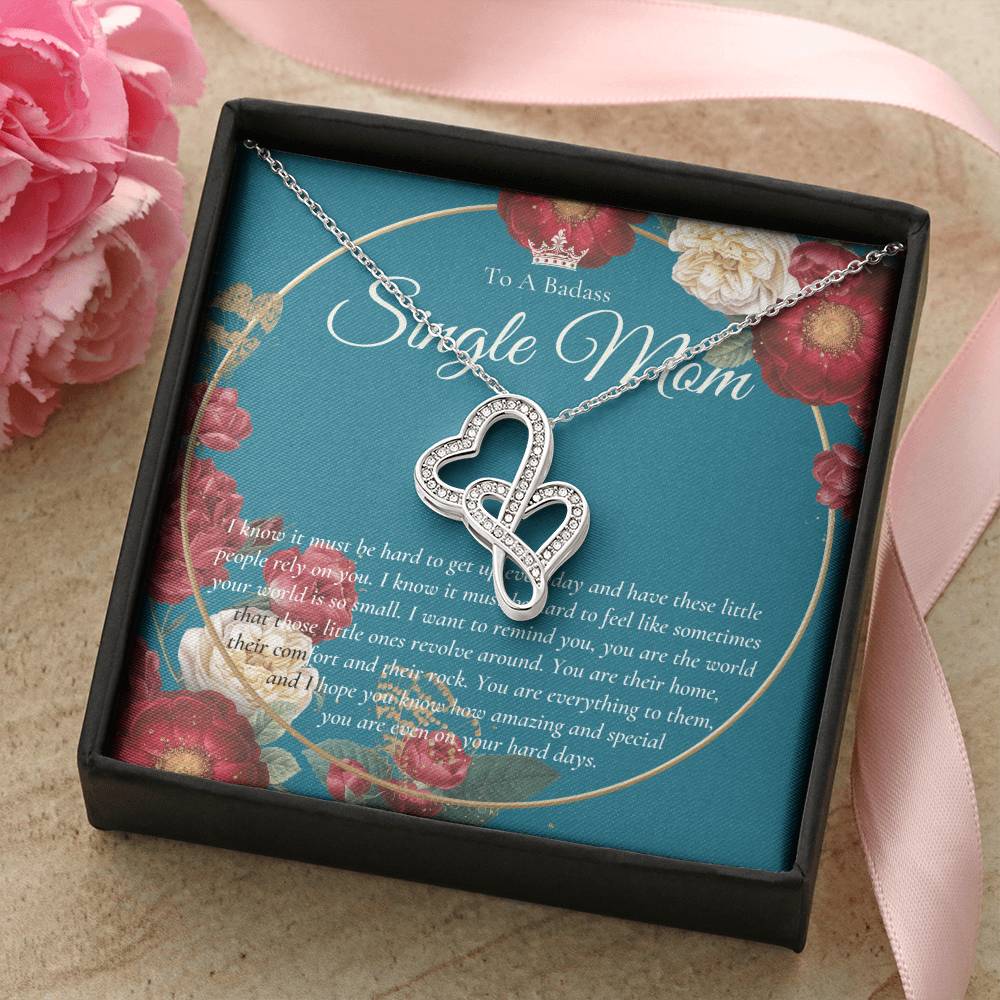 Single Mom Gift Mothers Day Gift Present For Single Mother Super Mom Necklace Gift For Single Mother Jewelry For Mom Double Hearts Necklace