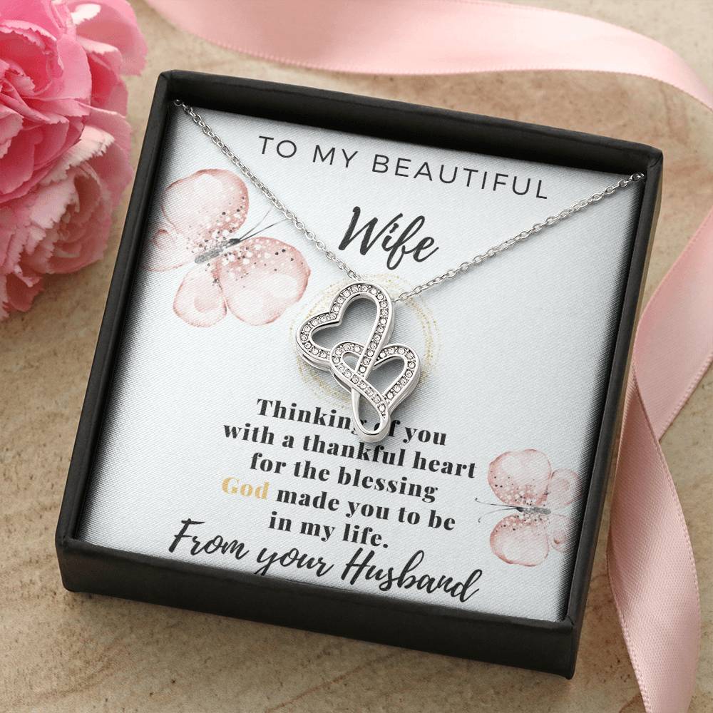 Gift For Wife From Husband - To My Beautiful Wife - Love From Your Husband - Gift For Wife Necklace For Wife Gift For  Double Hearts Necklace